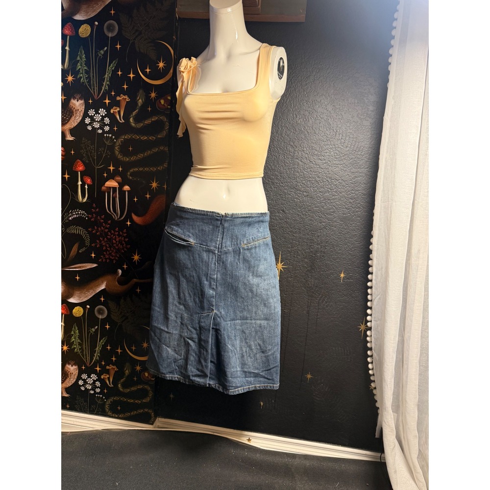 Contour Womens Blue Denim Skirt Size 10 Medium Wash Front Slit Knee Length Skirt
